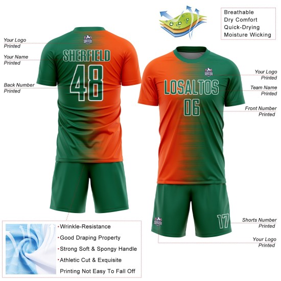 Uniform Soccer Orange-White Green Line Kelly Jersey Custom Gradient Sublimation