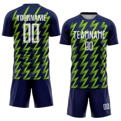 Navy Sublimation Soccer Shape Jersey Uniform Custom Zigzag Green White-Neon