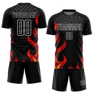 Jersey Custom Black Red-Gold Sublimation Uniform Soccer Flame