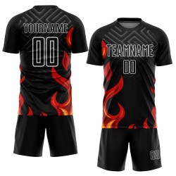 Jersey Custom Black Red-Gold Sublimation Uniform Soccer Flame