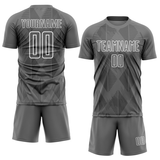 White Custom Shapes Jersey Sublimation Soccer Uniform Geometric Gray