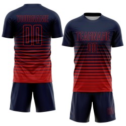 Fade Navy Pinstripe Fashion Jersey Soccer Red Custom Sublimation Uniform