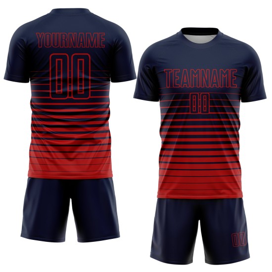Fade Navy Pinstripe Fashion Jersey Soccer Red Custom Sublimation Uniform Fade Navy Pinstripe Fashion Jersey Soccer Red Custom Sublimation Uniform
