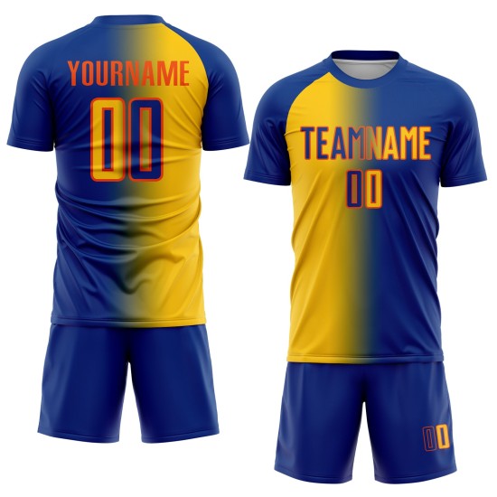 Fashion Gradient Soccer Custom Royal Sublimation Uniform Jersey Yellow-Orange Fashion Gradient Soccer Custom Royal Sublimation Uniform Jersey Yellow-Orange