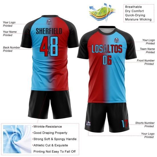 Blue Sublimation Sky Custom Soccer Gradient Uniform Red-Black Jersey Fashion