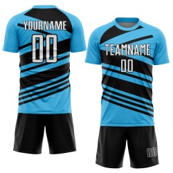 Jersey Blue Soccer Uniform Line White-Black Sublimation Sky Custom