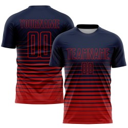 Fade Navy Pinstripe Fashion Jersey Soccer Red Custom Sublimation Uniform