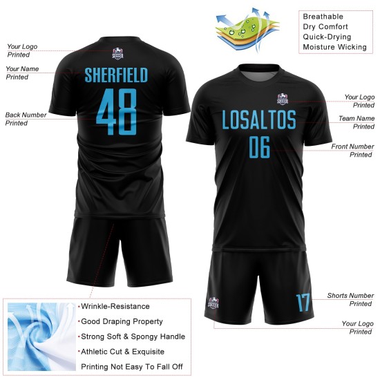 Uniform Blue Black Custom Jersey Sky Sublimation Soccer Uniform Blue Black Custom Jersey Sky Sublimation Soccer