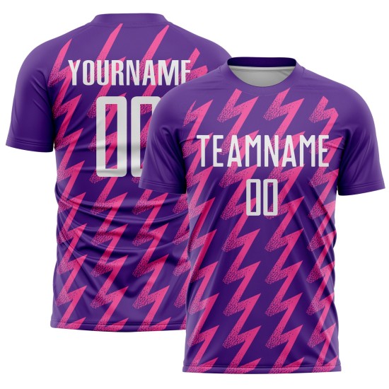 Jersey Shape Uniform Zigzag Soccer Purple Custom Sublimation White-Pink Jersey Shape Uniform Zigzag Soccer Purple Custom Sublimation White-Pink