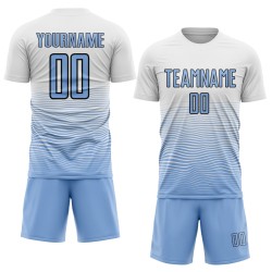 White Light Blue-Black Custom Gradient Line Uniform Soccer Jersey Sublimation
