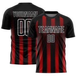 Uniform Soccer Red-White Sublimation Jersey Custom Geometric Black Shape