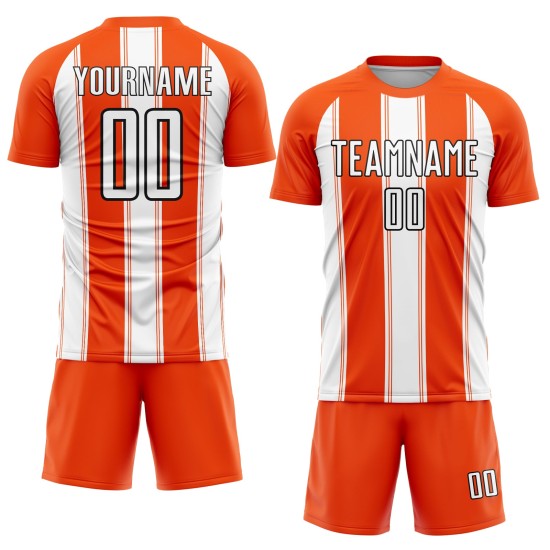 Uniform White-Black Orange Custom Jersey Line Sublimation Soccer