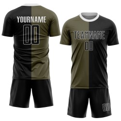 Sublimation Salute Service Fashion To Uniform Jersey Split Olive Custom Soccer Black-White