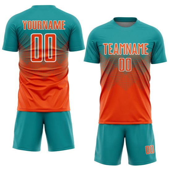 Soccer Sublimation Teal Jersey Uniform Orange-White Custom