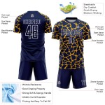 Gold-White Abstract Splash Uniform Navy Network Sublimation Soccer Jersey Custom Gold-White Abstract Splash Uniform Navy Network Sublimation Soccer Jersey Custom