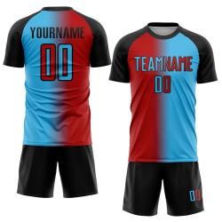 Blue Sublimation Sky Custom Soccer Gradient Uniform Red-Black Jersey Fashion