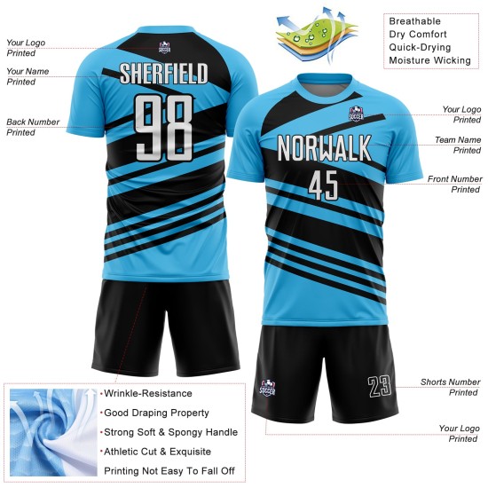 Jersey Blue Soccer Uniform Line White-Black Sublimation Sky Custom