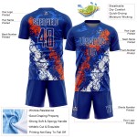 Royal Sublimation Jersey Custom Art Dripping Splatter Orange-White Soccer Uniform Royal Sublimation Jersey Custom Art Dripping Splatter Orange-White Soccer Uniform