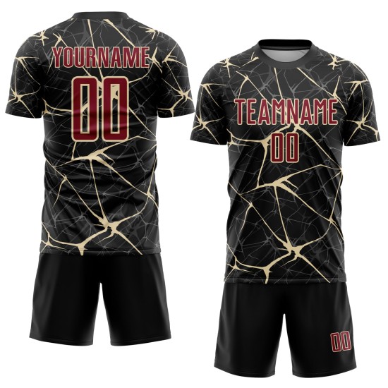 Black Jersey Sublimation Uniform Custom Crimson-City Soccer Cream Black Jersey Sublimation Uniform Custom Crimson-City Soccer Cream