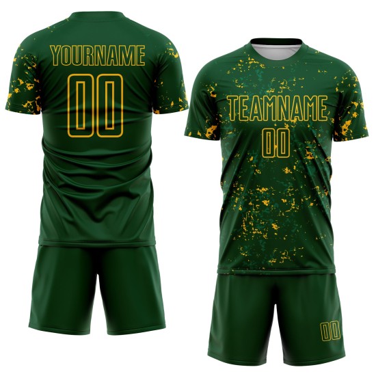 Sublimation Soccer Green Custom Green Uniform Jersey Gold-Kelly Abstract Fragment Art