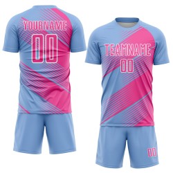 Light Jersey Sublimation Line Custom Uniform Soccer Blue Pink-White