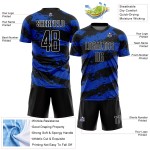 Custom Jersey Thunder Uniform Splash Sublimation Soccer Black Blue-White