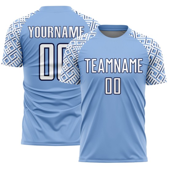 Blue Custom Jersey Sublimation Light White-Navy Uniform Shape Soccer Geometric