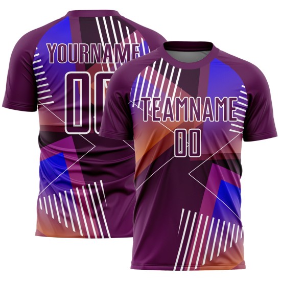 Shapes Jersey Soccer White Purple Sublimation Geometric Uniform Custom