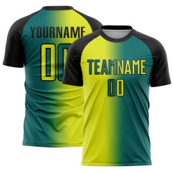 Fashion Jersey Yellow-Black Sublimation Neon Soccer Gradient Teal Custom Uniform
