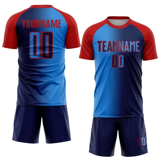 Uniform Custom Soccer Navy Gradient Jersey Sublimation Blue-Red Fashion Powder