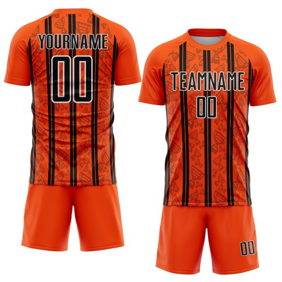 Line Sublimation Stripe Jersey Orange Black-White Soccer Uniform Custom