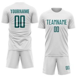 White Soccer Custom Sublimation Jersey Teal Uniform