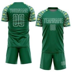 Sublimation Geometric Uniform Soccer Custom White Jersey Green Shape Kelly