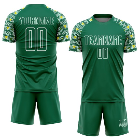 Sublimation Geometric Uniform Soccer Custom White Jersey Green Shape Kelly