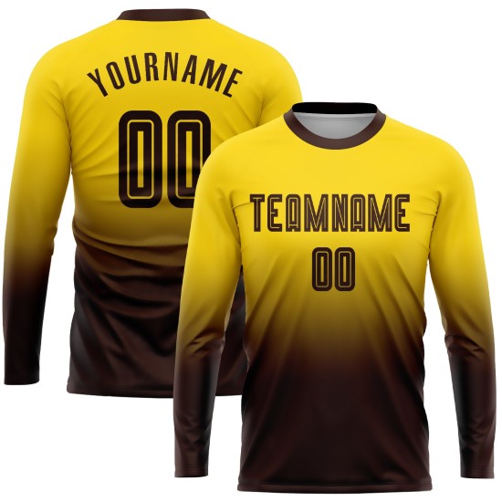 Long Uniform Gold Custom Brown Sleeve Fashion Sublimation Jersey Fade Soccer Long Uniform Gold Custom Brown Sleeve Fashion Sublimation Jersey Fade Soccer