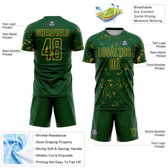 Sublimation Soccer Green Custom Green Uniform Jersey Gold-Kelly Abstract Fragment Art