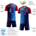 Uniform Custom Soccer Navy Gradient Jersey Sublimation Blue-Red Fashion Powder