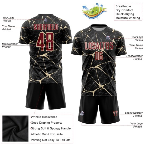 Black Jersey Sublimation Uniform Custom Crimson-City Soccer Cream Black Jersey Sublimation Uniform Custom Crimson-City Soccer Cream