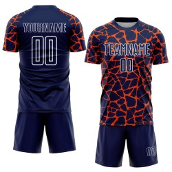 Network Jersey Sublimation Soccer Splash Abstract Uniform Custom Navy Orange-White