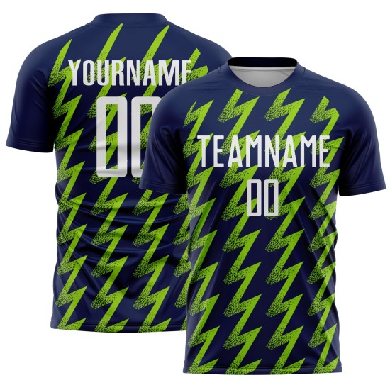 Navy Sublimation Soccer Shape Jersey Uniform Custom Zigzag Green White-Neon