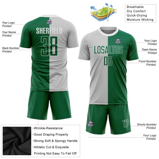Fashion Soccer Green-White Split Uniform Gray Kelly Sublimation Jersey Custom