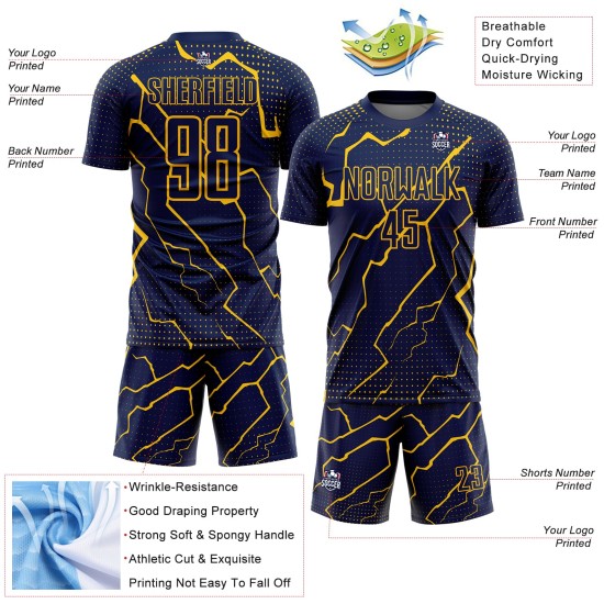 Jersey Sublimation Yellow Lightning Uniform Navy Soccer Custom Jersey Sublimation Yellow Lightning Uniform Navy Soccer Custom