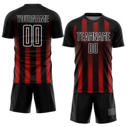 Uniform Soccer Red-White Sublimation Jersey Custom Geometric Black Shape