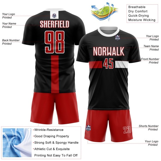 Red-White Uniform Black Custom Jersey Sublimation Soccer