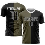 Sublimation Salute Service Fashion To Uniform Jersey Split Olive Custom Soccer Black-White Sublimation Salute Service Fashion To Uniform Jersey Split Olive Custom Soccer Black-White