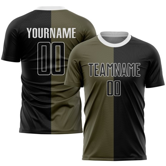 Sublimation Salute Service Fashion To Uniform Jersey Split Olive Custom Soccer Black-White Sublimation Salute Service Fashion To Uniform Jersey Split Olive Custom Soccer Black-White