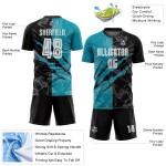 Graffiti Jersey Custom Soccer Black-Teal Pattern Sublimation Scratch Uniform Graffiti Jersey Custom Soccer Black-Teal Pattern Sublimation Scratch Uniform