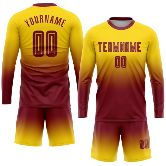 Soccer Jersey Long Fashion Fade Crimson Gold Sublimation Custom Sleeve Uniform Soccer Jersey Long Fashion Fade Crimson Gold Sublimation Custom Sleeve Uniform