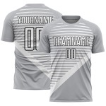 White-Black Jersey Uniform Gray Sublimation Custom Stripes Soccer