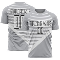 White-Black Jersey Uniform Gray Sublimation Custom Stripes Soccer